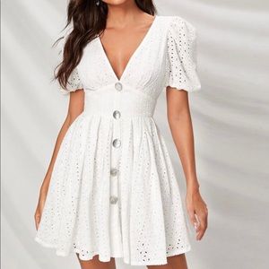 White Eyelet Puffy Sleeved Dress